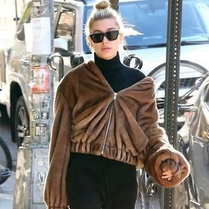 Helmut Lang Faux Fur Hooded Bomber Jacket